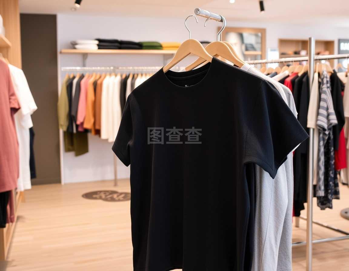 衣服和零售商店景觀(guān),帶T恤的商店